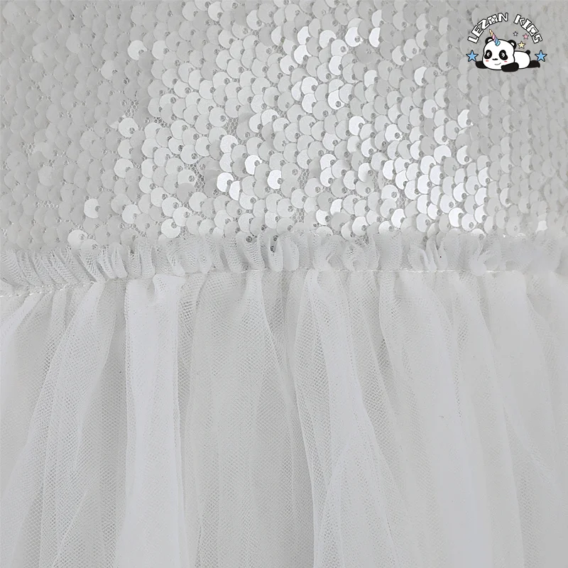 LEZONKIDS - Customizable Boutique Baby Girls Clothing White Sequin Princess Dress for Girl's Birthday Party Dress
